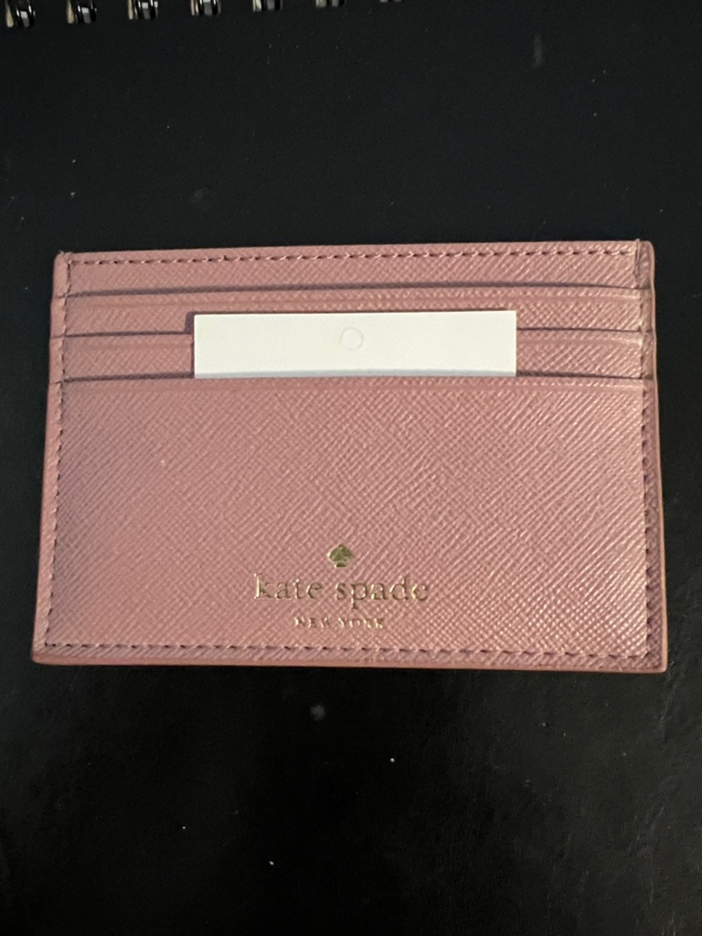 kate spade rose pink textured card case with gold logo
